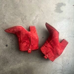Sam Edelman 6 Niomi Red Suede Ankle Boot Heel Pointed Toe Boho Tassel